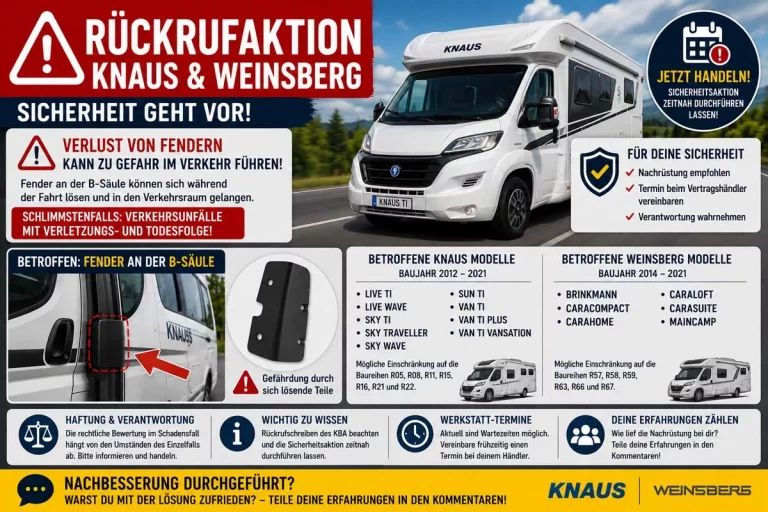 Fender Rückrufaktiion bei KNAUS und WEINSBERG Wohnmobilen