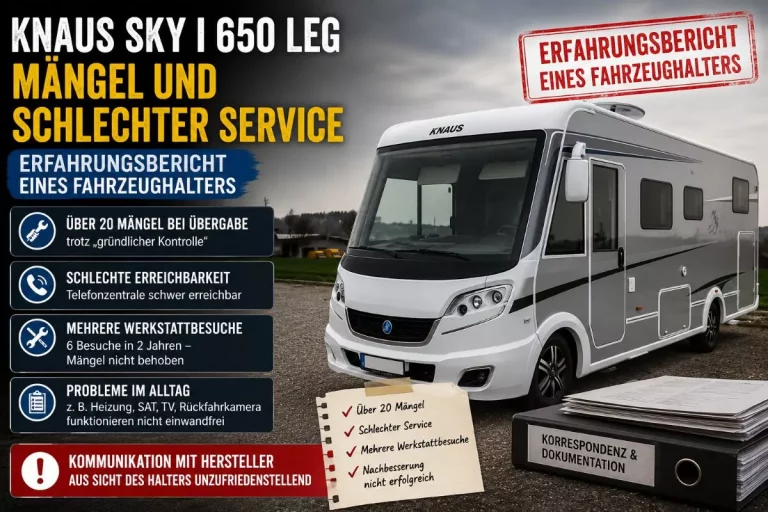KNAUS SKY I 650 LEG - Erfahrungsbericht über Mängel und Nachbesserungsversuche