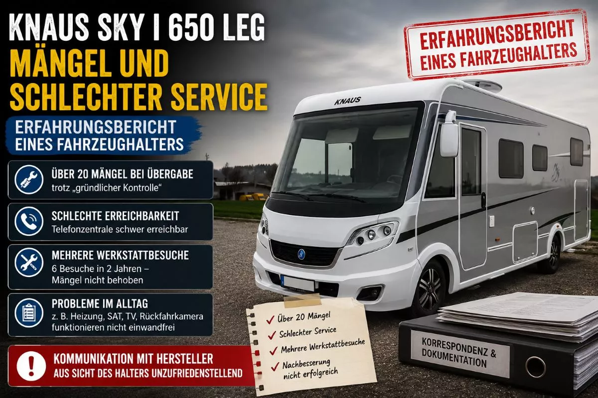 KNAUS SKY I 650 LEG - Erfahrungsbericht über Mängel und Nachbesserungsversuche