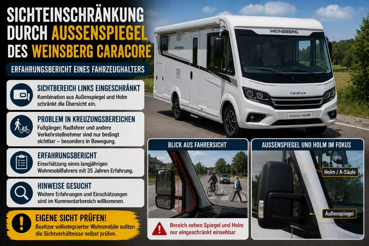 Sichteinschränkung durch Außenspiegel des Weinsberg CaraCore