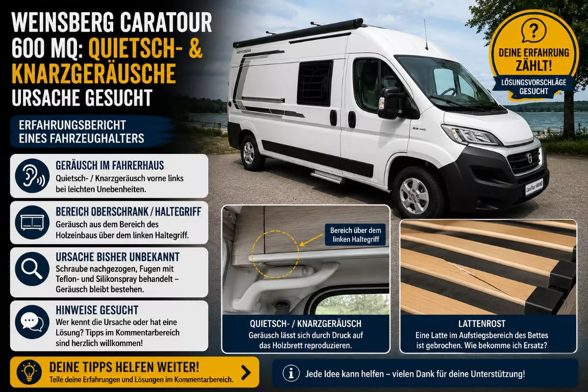 WEINSBERG CaraTour 600 MQ: Quietsch- und Knarzgeräusche im Fahrerhaus
