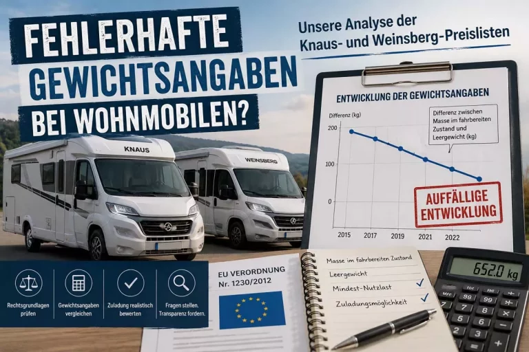 Fehlerhafte Gewichtsangaben bei KNAUS und WEINSBERG Wohnmobilen