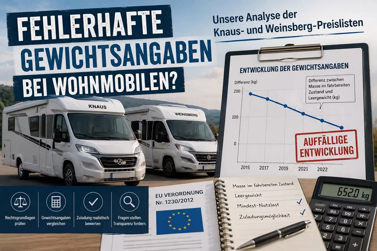 Fehlerhafte Gewichtsangaben bei KNAUS und WEINSBERG Wohnmobilen